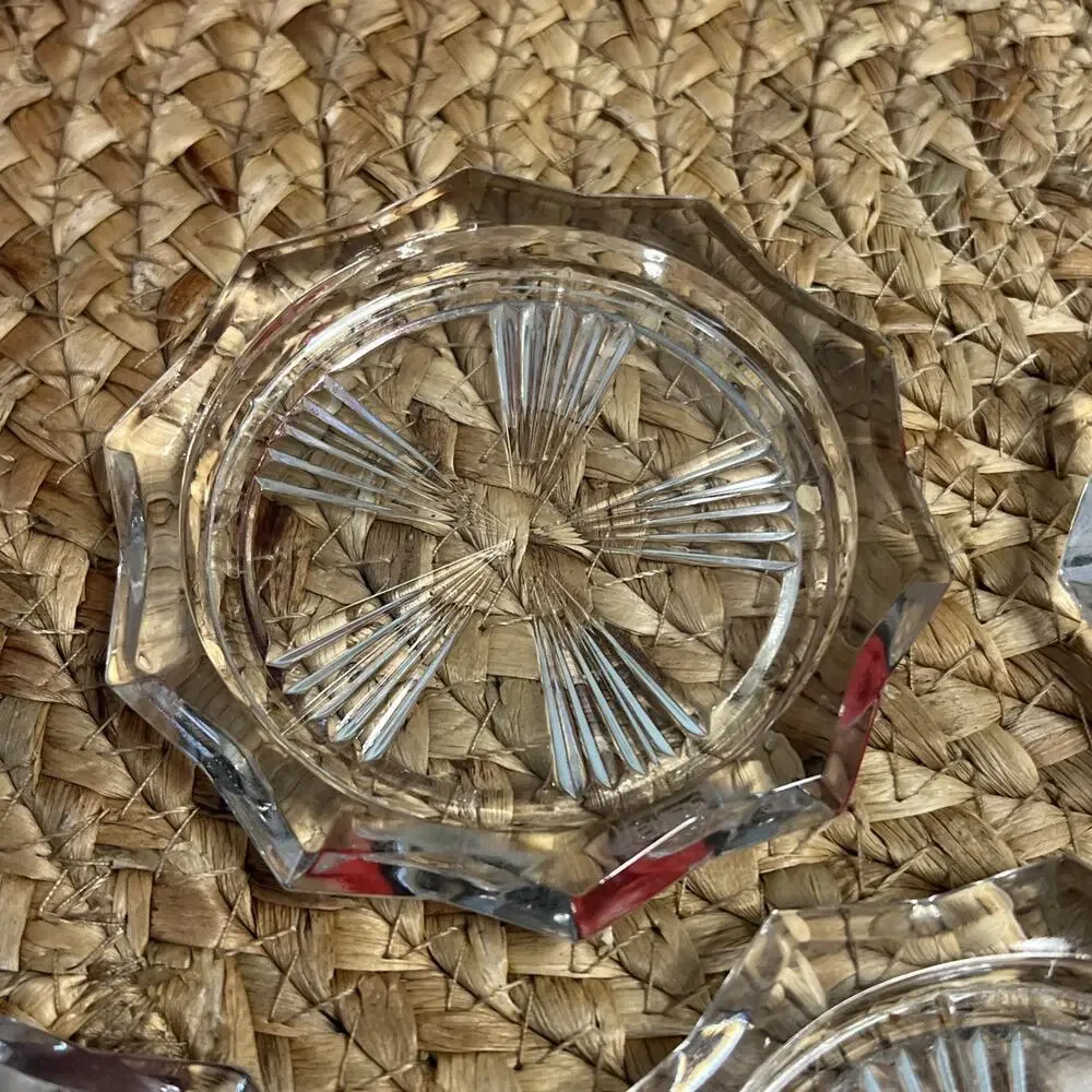 Vintage Set of 6 Glass Coasters Reins France Sunburst Decagon Pattern Art Deco